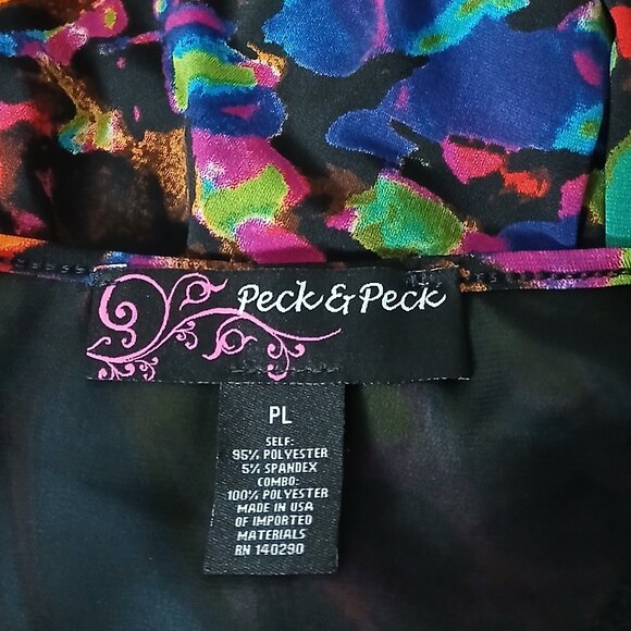 Peck & Peck Top PL Large Petite Hi Low 3/4 Sleeve Sheer Back Colorful Tunic - Picture 7 of 8